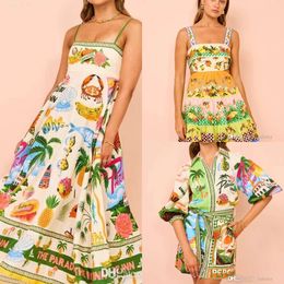 Designer Dress Women Gedrukte linnenjurken voor vrouw Elegant 2024 Nieuwe Spring Summer Veelzijdige Midi Maxi Beach -jurk Outfits