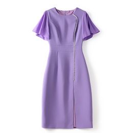 2023 Vestido de color púrpura de verano Vestidos casuales de la rodilla redonda hasta la rodilla W3L043301