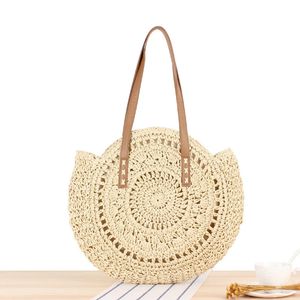 2023 Zomerronde strozakken voor vrouwen rattan tas handgemaakt geweven strand crossbody vrouwelijke boodschap handtas 240328