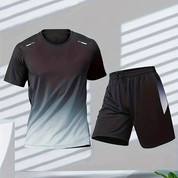 2023 Summer Sportswear for Men Gradient Printing Badminton Suit Outdoor Running Tshirt short Breathable Mens Sports 240422