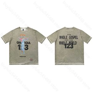 2023 Zomer T -shirt voor mannen en vrouwen Fashion High Street Brand RRR123 Trendy Vintage Gold Techniek Palm Graffiti Gedrukt Short Sleved Tee R6J3