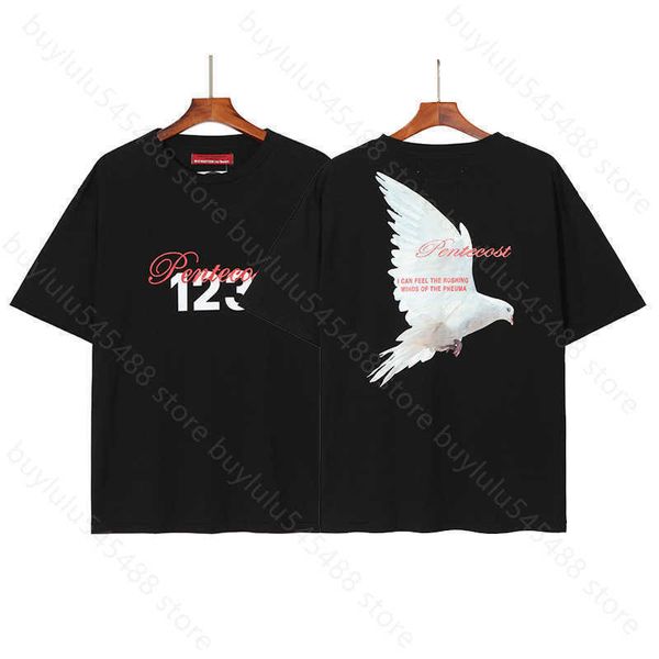 2023 T-shirt d'été pour hommes et femmes Mode High Street Marque Rrr123 Creative White Peace Carrier Pigeon HD Direct Spray Manches courtes 8tiz