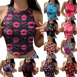 2023 Zomer Tops Dames Kleding Gedrukt Ronde Hals Mouwloos Vest Casual Open Navel Blouse 10 Kleur