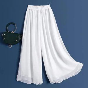 2023 Été White Drape mousseline Pantalon Wideleleg pantalon décontracté Vêtements de pantalon lâche