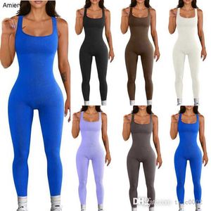 2023 Zomer vrouwen actieve jumpsuits sexy mouwloos vest onesies gebreide bodysuits butt tillen jumpsuit square nek slanke sexy workout rompers s-xl