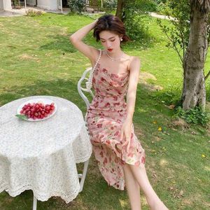 2023 Zomer Vrouwen Franse Print Bloemen Romantische Midi Jurk Vintage Strand Elegante Mode Zonnejurk Koreaanse Retro Feestjurk