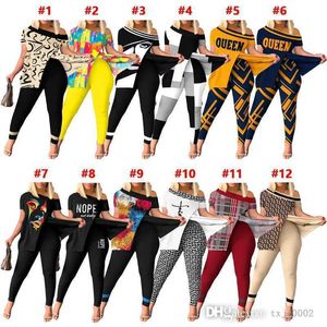 Designer femmes survêtements 2 pièces pantalons ensemble mode motif imprimé ourlet fendu à manches courtes Leggings costumes vêtements décontractés