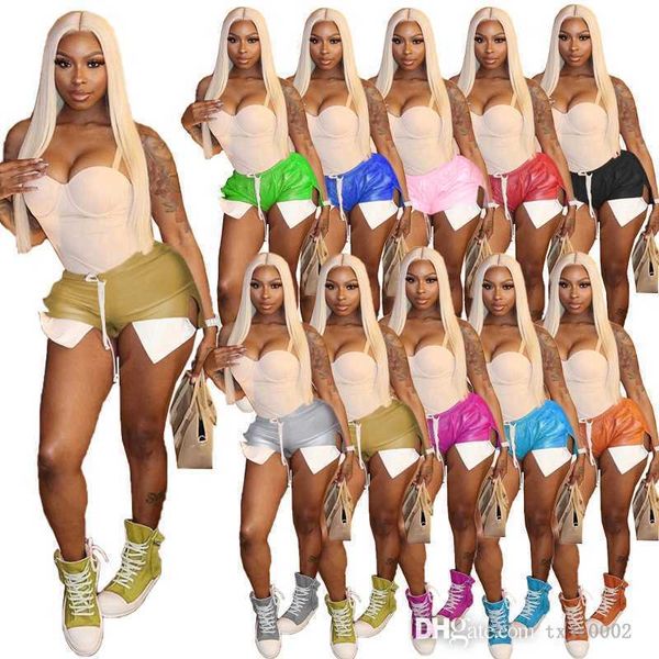 2023 été femmes PU Shorts nouveau mince Sexy à lacets poche profonde contraste fendu en cuir pantalons courts concepteur Clubwear