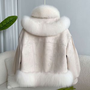 Manteau en duvet d'oie et de fourrure de renard pour femme, vêtement d'hiver court et Unique, sensation de col de poupée, 2023, 163613