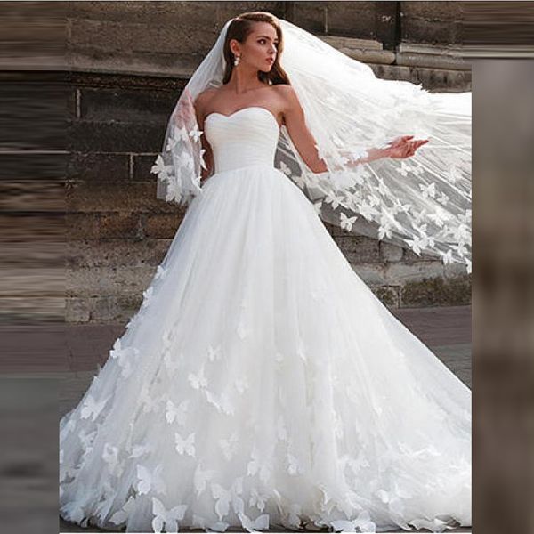 2023 Sweetheart A-Line Vestidos de novia blancos con vestidos de novia adornados con mariposas 2 en 1 con chaqueta por encargo Vestidos De Mariage Bride Party Wear