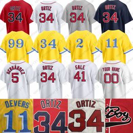 34 David Ortiz Trevor Story Jersey de béisbol J.D. Martínez Ted Williams Xander Red Sox Bogaerts Enrique Hernández Rafael Devers Chris Sale Alex Verdugo Plawecki para hombre