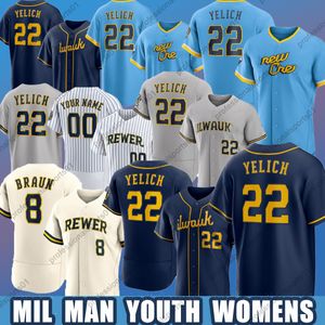 22 Christian Yelich Jersey 5 Garrett Mitchell Jerseys de béisbol Joey Wiemer Milwaukees Brice Turang Willy Adames Cerveceros Robin Yount Jesse Winker Corbin Burnes Rowd