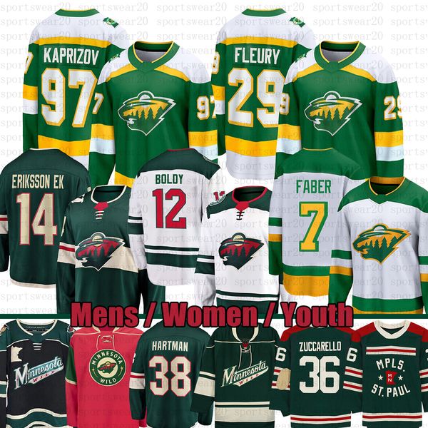 97 Kirill Kaprizov camiseta de hockey retro inversa 36 Mats Zuccarello minnesota 12 Matt Boldy 14 Joel Eriksson Ek Ryan Hartman Brock Faber camisetas salvajes de Marc-Andre Fleury