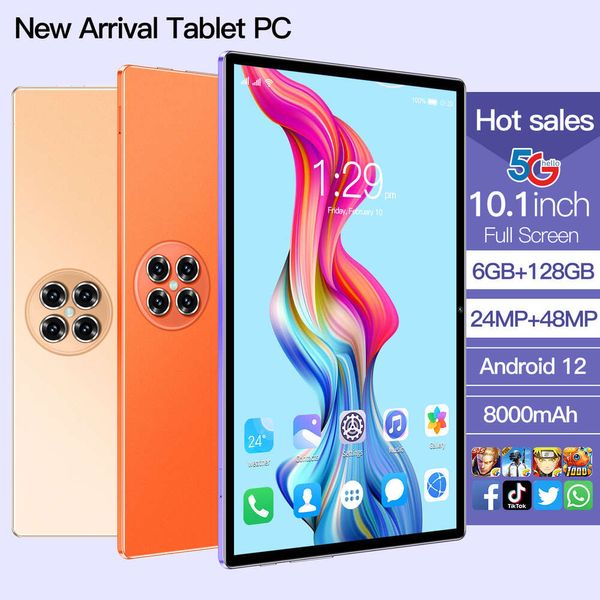 2023 Tableta de 10.1 pulgadas de alta definición Pantalla grande 6+128g SIM Dual Standby 4G con WiFi, Bluetooth, GPS