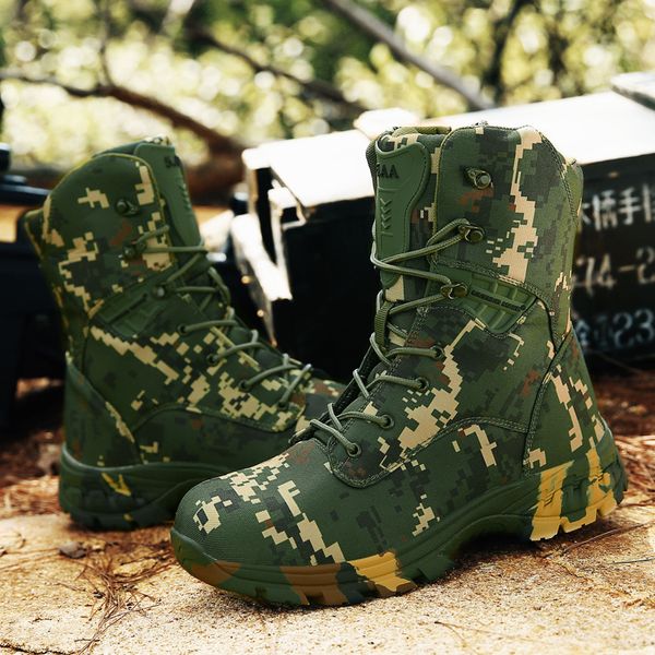Bottes tactiques de l'armée pour hommes, chaussures de sécurité militaires de Camouflage, montantes, respirantes, pour le désert, bottes de Combat, 2023