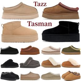 2023 Tasman Tazz Zapatillas Botas Castaño Diapositivas de piel de oveja Shearling Mules Mujeres Hombres Ultra Mini Plataforma Bota Slip-on Zapatos Gamuza Confort Otoño Invierno Booist 35-42