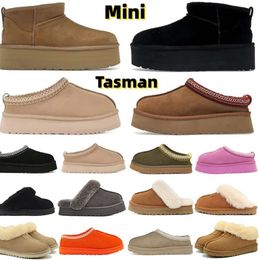 2023 Tasman Tazz Pantofole Stivali Scivoli in pelliccia di castagno Pelle di pecora Shearling Muli Donna Uomo Ultra Mini Platform Boot Slip-on Scarpe in pelle scamosciata Comfort Autunno Winte Tinta unita