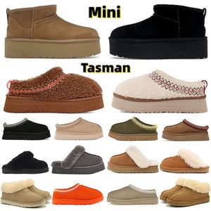 2023 Tasman Tazz Pantoufles Bottes Châtaigne Fourrure Diapositives En Peau De Mouton Shearling Mules Femmes Hommes Ultra Mini Plateforme Botte Slip-on Chaussures Daim Confort Automne Hiver Booist 35-42