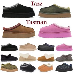 2023 Tasman Tazz Slippers Boots Chestnut Fur Glides Sheepskin Shearling Mules Women Men Men Ultra Mini Platform Boot Slip-on schoenen Suede Comfort Fall Winter Booist 35-42