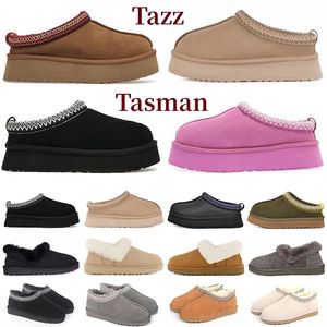 2023 Tasman Tazz Slippers Laarzen Chesut Bont Slides Schapenvacht Shearling Muilezels Vrouwen Mannen Ultra Mini Platform Boot Slip-on schoenen Suede