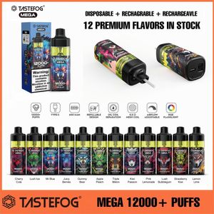 2023 Tastefog Mega 12000+ trekjes wegwerp vape 12k bladerdeeg 2% mesh spoel navulbare wegwerp e-sigaret 12 smaken op voorraad