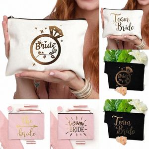 2023 Team Bride Imprimir tres colores Lienzo Estuches cosméticos Mini bolsa de viaje Bolsa de artículos de tocador Fundas para mujeres Estuches para lápices A6aT #