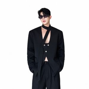2023 Techwear Style Fi évider Blazers sexy pour hommes persalisés Hip Hop Punk Costume Vestes Street Casual Costume Homme w7sj #