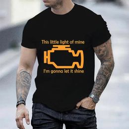2023 T -shirts voor mannen Controleer de motor Let It Shine Mechanic Funny Design T -shirt korte mouw top oversized 240518