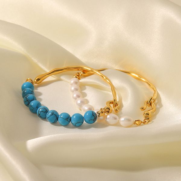 2023 Les derniers bracelets de forme exquise créés pour Lady Blue Stone Bracelet Light Luxury Retro Natural Pearl / Blue Pine Bracelet en acier inoxydable Bracelet Femme