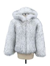 2023 Dikke Warm Winter Jacket Dames Fashion Faux Raccoon Silver Fox Burt Coat Hooded Fluffy Faux Fur Jacket Women Out meter meter