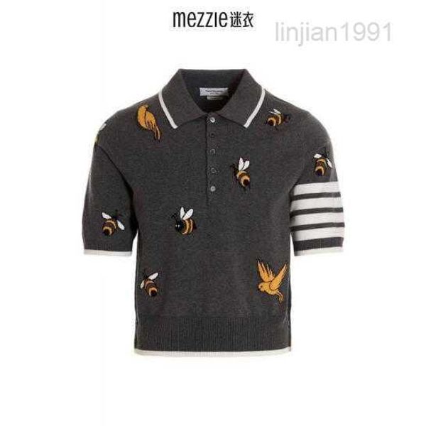 Polo tricoté brodé oiseau-abeille Tom pour hommes, gris n ° 3, 2023