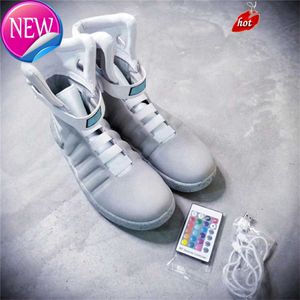 2023 Top Automatische veters Air Mag terug naar de toekomstige schoenen Men Marty McFly Led Man Glow in the Dark Black Red Gray Marty McFly's Top High-Top