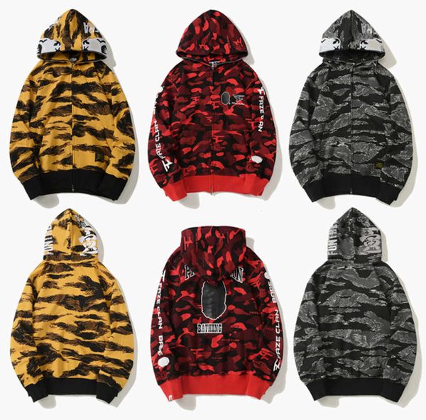 2023 Top Craftsmanship Sudaderas con capucha para hombre Sudadera con capucha de tiburón Chaqueta de diseñador Tigre con cremallera completa Sudadera Harajuku Moda de marca compartida Camuflaje Luminous New hoodys