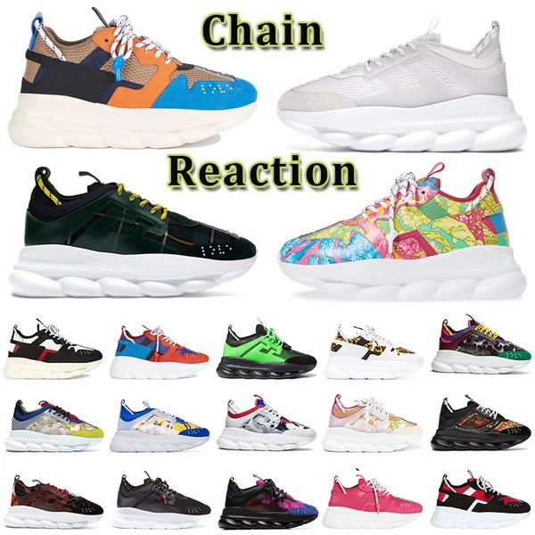 2023 Top Italie chaussures plate-forme Chain Reaction Designer baskets noir blanc daim multicolore Bluette Gold Twill fluo tan luxe hommes femmes Barocco Famous Trainers