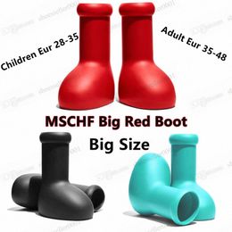 2023 Top MSCHF Big Red Boot Hombres Mujeres Niños Niña Botas de lluvia Bebé Diseñadores Parte inferior gruesa Botines antideslizantes Plataforma de goma Botín Moda astro boy B B6nk #
