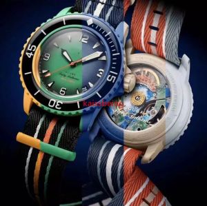 2023 Top nieuwe biokeramische behuizing Co-branded luxe designer horloge Mechanisch uurwerk Wijzerplaat Herenhorloges Volledig functionele chronograaf nylon horloge