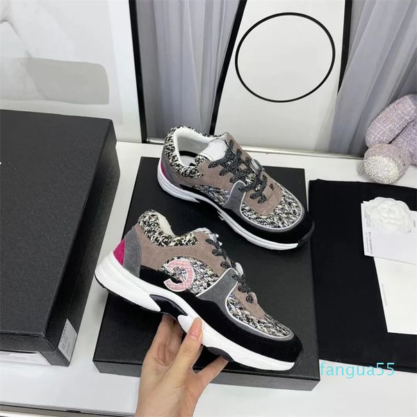 2023-Top qualité Casual Chaussures Designer luxe hommes femmes chaussures de sport tissu effet daim veau nylon baskets réfléchissantes velours fibre mélangée