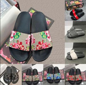 2023 Top Quality Slipper Hommes Femmes Noir Floral Toile Vert Bleu Fleurs Diapositives Designer Pantoufles Diapositive Plate Mode Luxe Summer Beach Plate-forme