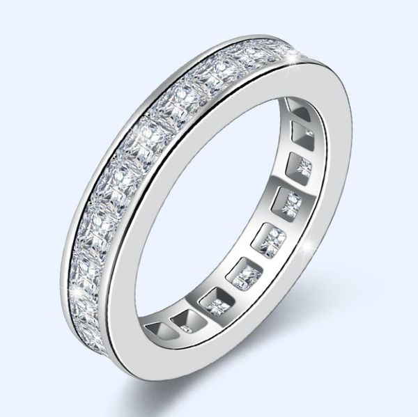 2023 Top Vente Anneaux De Mariage Bijoux Sterling Sier Full Princess Cut Blanc Topaze Cz Diamant Pierres Précieuses Partie À La Main Femmes Fiançailles