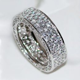 2023 Top Sell trouwringen Luxe sieraden 925 Sterling Silver Fill Full Pave White 5a Cubic Zirkon CZ Diamond Handgemaakte Party Dames verlovingsband Ring Gift