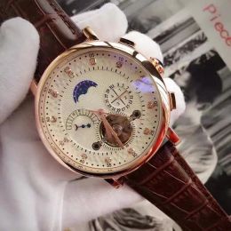 2023 Top Marca suiza Reloj de lujo Movimiento automático Relojes automáticos MoonPhase Reloj de cuero real Tourbillon Gentleman Business Watch