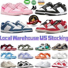 Stocking de EE. UU. Almacén local Zapatos de diseñador casual para hombre Blanco Negro Panda OG Zapato Gris Niebla UNC Triple Rosa Zapatillas bajas Hombres Mujeres Plataforma Entrenadores deportivos al aire libre