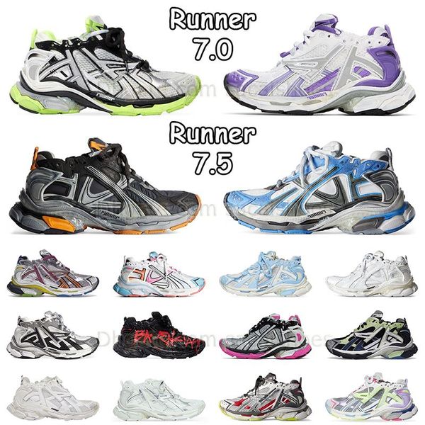 2023 Track Runners Baskets 7.0 7.5 Designer Casual Chaussures Plate-forme Marque Graffiti Blanc Noir Déconstruction Transmettre Femmes Hommes Pistes Entraîneurs Runner 7 Tess s.Gomma