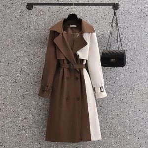2023 Trench 2024 manteaux femmes concepteur automne coréen mi-long manteau femmes mode contraste couleur Patchwork printemps coupe-vent femme Windproo