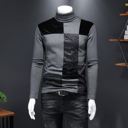 2023 tendencia de los hombres tops de algodón de manga larga camisetas costura moda versión coreana jóvenes caballeros impreso cálido fondo sh291m