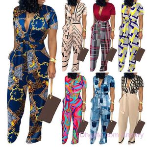 2023 Trending Clothing dames modejurk jumpsuits playsuits bodysuits digitale printing losse riem brede been jumpsuitbroek broek
