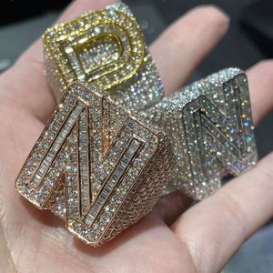 Bijoux au Design tendance 2023, en argent Sterling pur, entièrement glacé, diamants scintillants Vvs Moissanite, bagues avec lettres personnalisées, 925