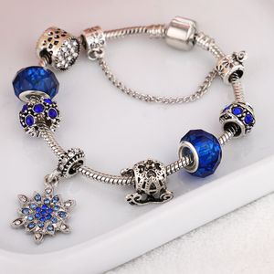 2023 Trendy mode bedelarmband voor Pandora platina hart DIY blauwe edelsteen sneeuwvlok kralen hanger damesarmband met originele doos voor dames