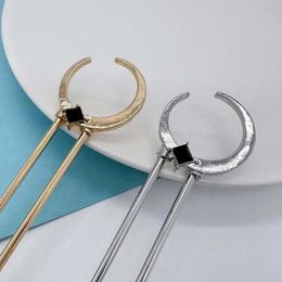 2023 TRENDY U Shape Moon Hair Sticks pour femmes Vintage Elegant Chinese Black Crystal épingles Hair