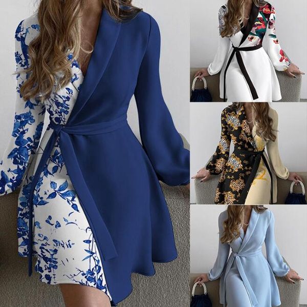 2023 Trendy Women's Autumn Style One Piece Color Matching Lace up Women's Dress